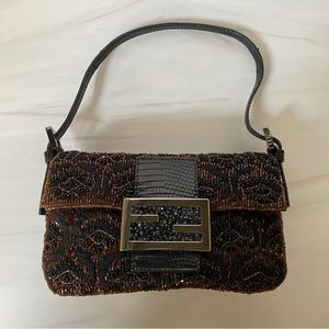 Fendi Beaded Mini Baguette Bag Brown Black